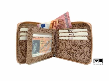 Billetera de Piel KNY con cierre de cremallera