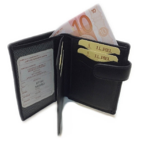 Cartera de Piel con Monedero Detras Classic en Negro