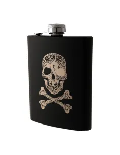 Licorera Metálica Negra con Serigrafía de Calavera 8OZ