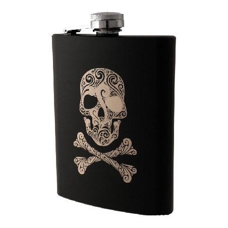 Licorera Metálica Negra con Serigrafía de Calavera 8OZ