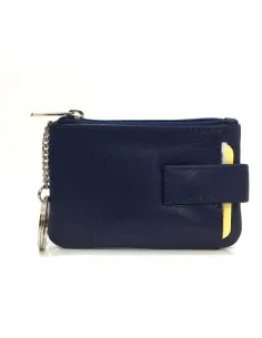 Monedero de Piel Classic con 2 Cremalleras y Trabilla Azul