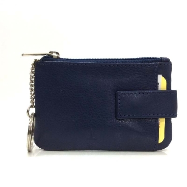 Monedero de Piel Classic con 2 Cremalleras y Trabilla Azul