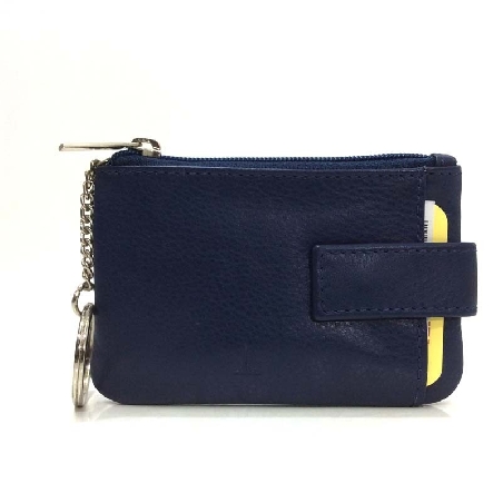 Monedero de Piel Classic con 2 Cremalleras y Trabilla Azul