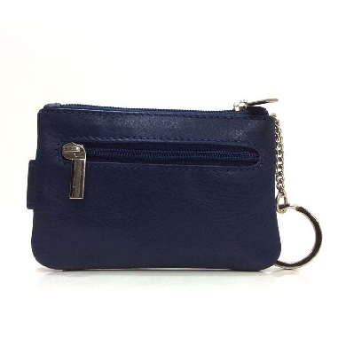 Monedero de Piel Classic con 2 Cremalleras y Trabilla Azul