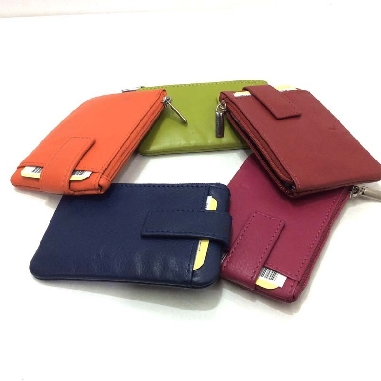 Monedero de Piel Classic con 2 Cremalleras y Trabilla Azul
