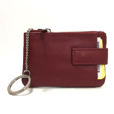 Monedero de Piel Classic con 2 Cremalleras y Trabilla Rojo