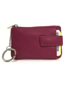 Monedero de Piel Classic con 2 Cremalleras y Trabilla Fucsia