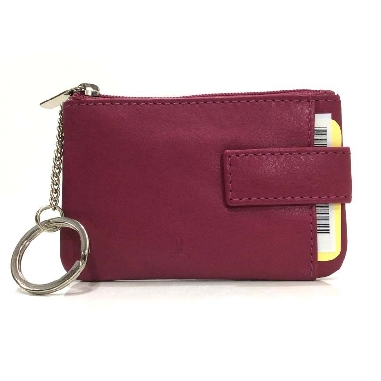 Monedero de Piel Classic con 2 Cremalleras y Trabilla Fucsia