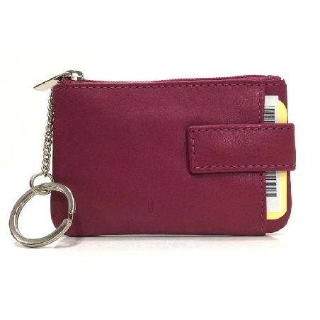 Monedero de Piel Classic con 2 Cremalleras y Trabilla Fucsia