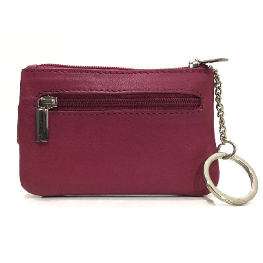 Monedero de Piel Classic con 2 Cremalleras y Trabilla Fucsia