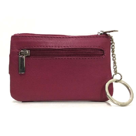 Monedero de Piel Classic con 2 Cremalleras y Trabilla Fucsia