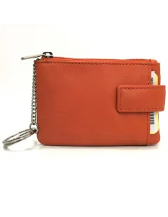 Monedero de Piel Classic con 2 Cremalleras y Trabilla Naranja