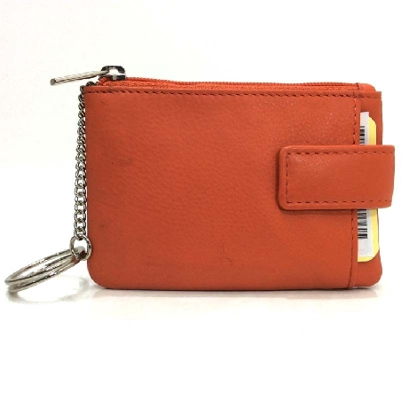 Monedero de Piel Classic con 2 Cremalleras y Trabilla Naranja