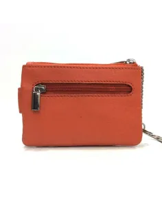 Monedero de Piel Classic con 2 Cremalleras y Trabilla Naranja 2