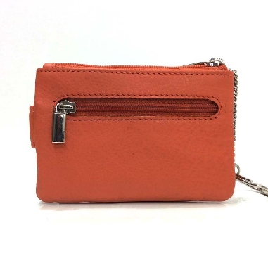 Monedero de Piel Classic con 2 Cremalleras y Trabilla Naranja