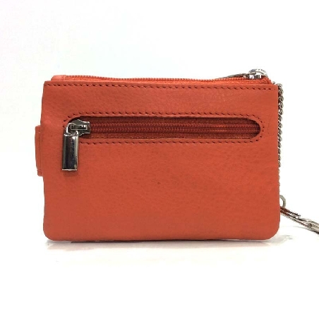 Monedero de Piel Classic con 2 Cremalleras y Trabilla Naranja