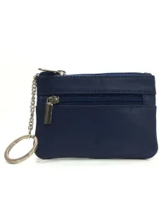 Monedero de Piel Classic con 2 Cremalleras Azul
