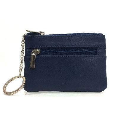 Monedero de Piel Classic con 2 Cremalleras Azul