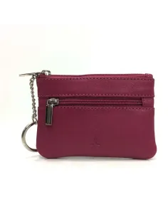 Monedero de Piel Classic con 2 Cremalleras Fucsia