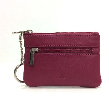 Monedero de Piel Classic con 2 Cremalleras Fucsia