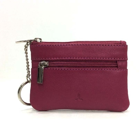 Monedero de Piel Classic con 2 Cremalleras Fucsia