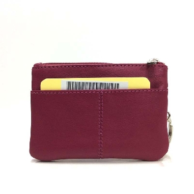 Monedero de Piel Classic con 2 Cremalleras Fucsia