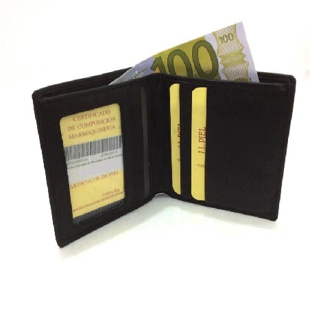 Billetera mediana sin Monedero de Piel JL Classic en Negro
