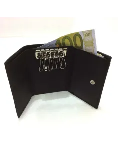 Llavero con Monedero y Billetero Piel Jl Classic Negro