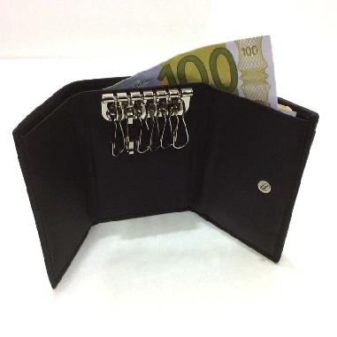 Llavero con Monedero y Billetero Piel Jl Classic Negro