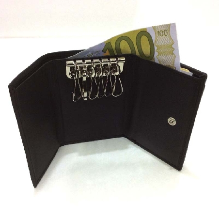 Llavero con Monedero y Billetero Piel Jl Classic Negro