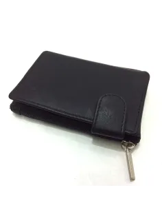Monedero de Cremallera y Solapa Piel JL Classic Negro