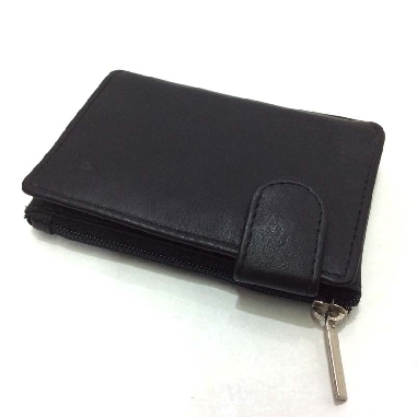 Monedero de Cremallera y Solapa Piel JL Classic Negro