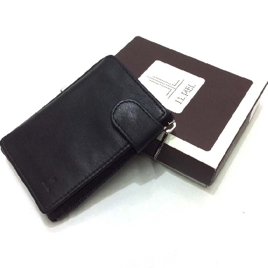Monedero de Cremallera y Solapa Piel JL Classic Negro