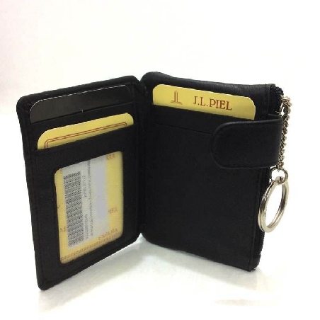 Monedero de Cremallera y Solapa Piel JL Classic Negro
