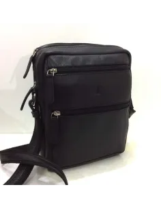 Bolso Bandolera de Piel JL Mediano Multiapartados Negro