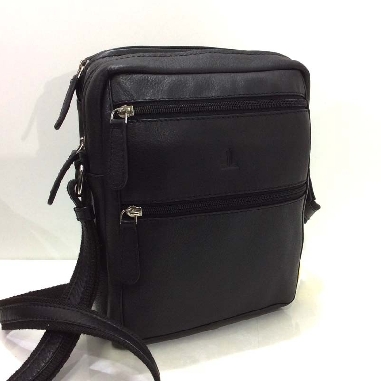 Bolso Bandolera de Piel JL Mediano Multiapartados Negro