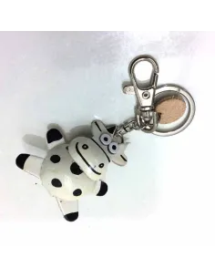 Llavero De Piel Artesanal Animal Vaca Blanca
