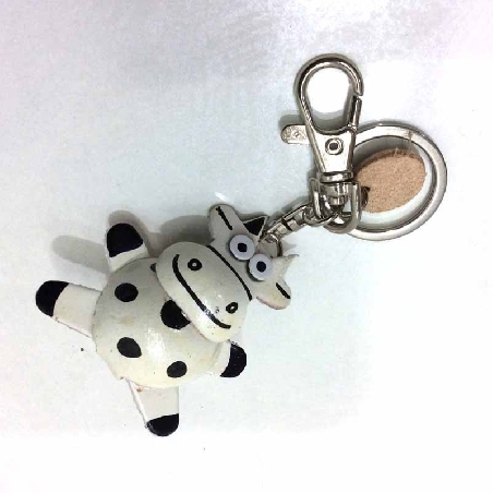 Llavero De Piel Artesanal Animal Vaca Blanca