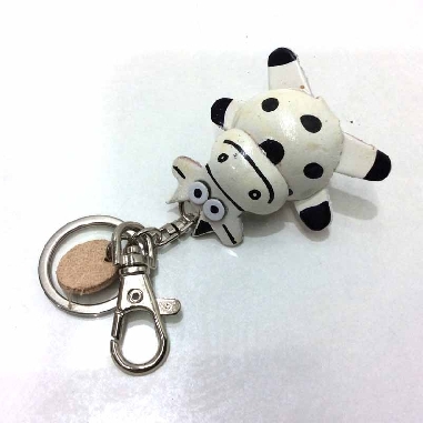 Llavero De Piel Artesanal Animal Vaca Blanca