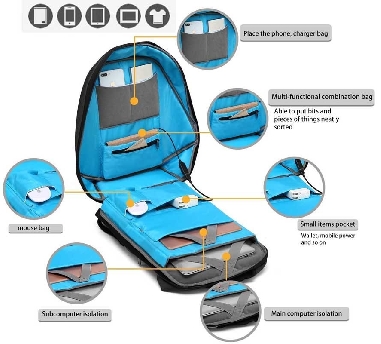 Mochila Antirrobo con USB y Cargador Solar en Gris