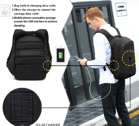 Mochila Antirrobo con USB y Cargador Solar en Gris