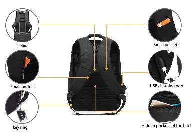 Mochila Antirrobo con USB y Cargador Solar en Gris