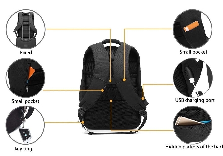 Mochila Antirrobo con USB y Cargador Solar en Gris