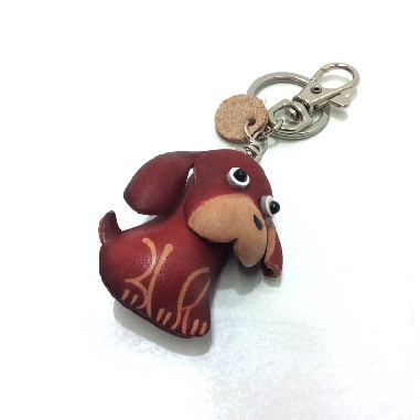 Llavero De Piel Artesanal Animales Perrito Burdeos
