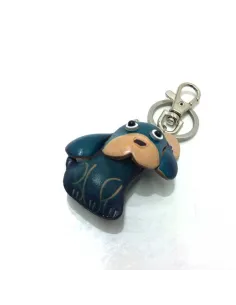 Llavero De Piel Artesanal Animales Perrito Azul