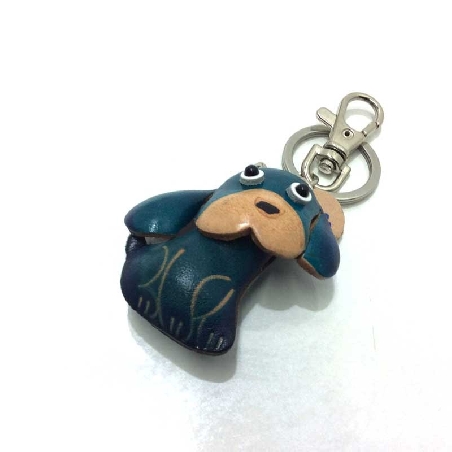 Llavero De Piel Artesanal Animales Perrito Azul