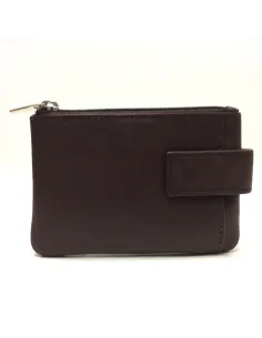 Monedero de Piel Classic con 2 Cremalleras y Trabilla Coñac