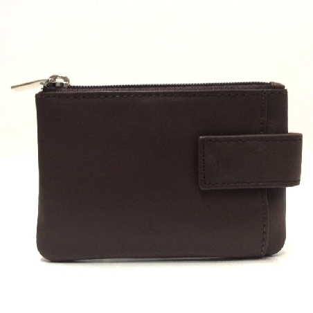 Monedero de Piel Classic con 2 Cremalleras y Trabilla Coñac