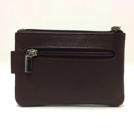 Monedero de Piel Classic con 2 Cremalleras y Trabilla Coñac