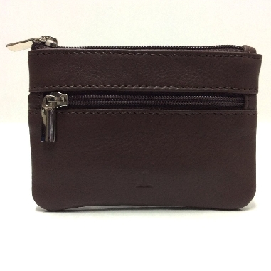 Monedero de Piel Classic con 2 Cremalleras color Coñac